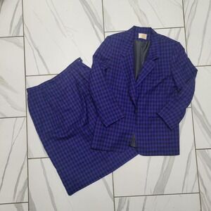90s plaid dark academia officewear black purple suit blazer with skirt